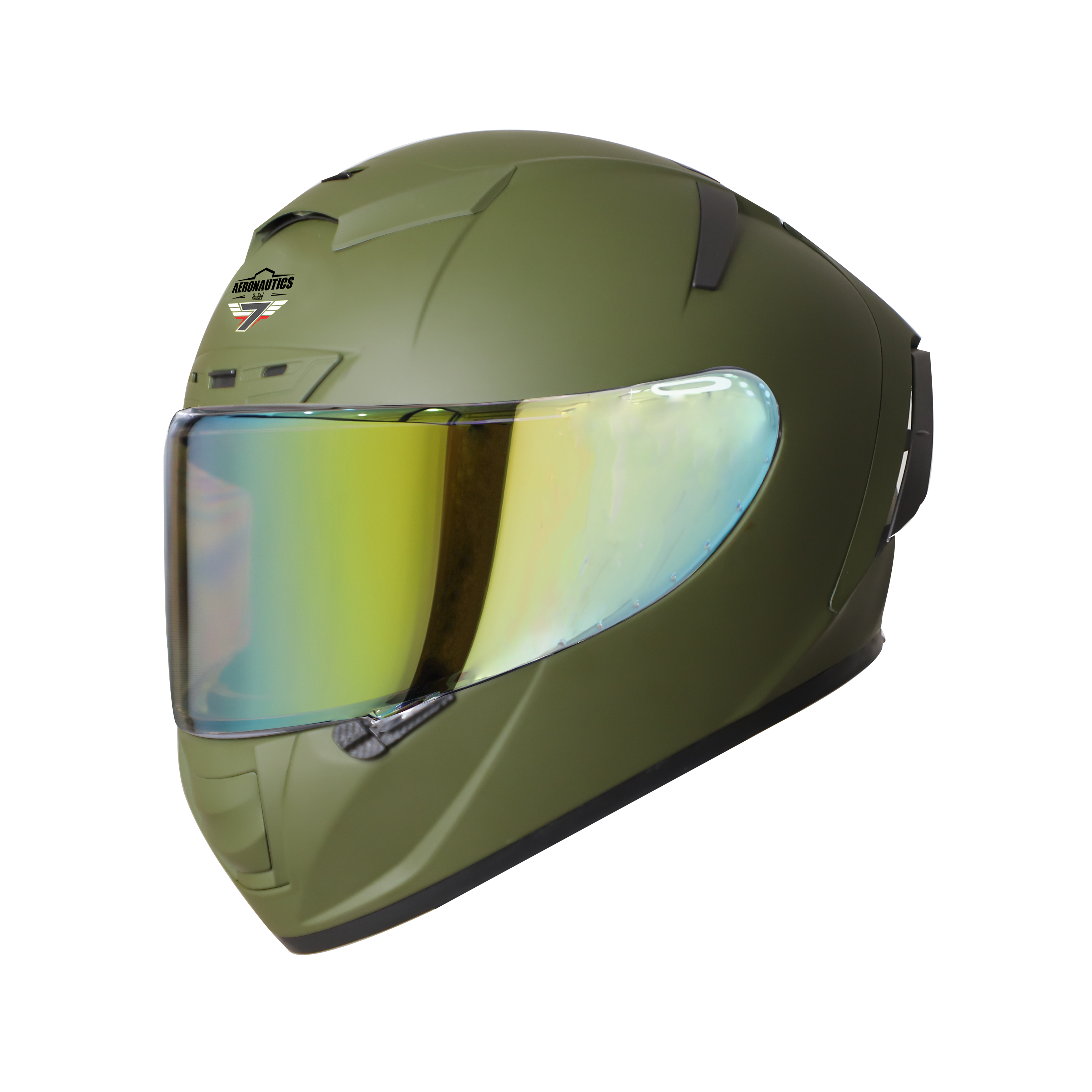 Steelbird SA-2 7Wings Super Aeronautics Full Face Helmet (Matt Battle Green With Night Vision Gold Visor)